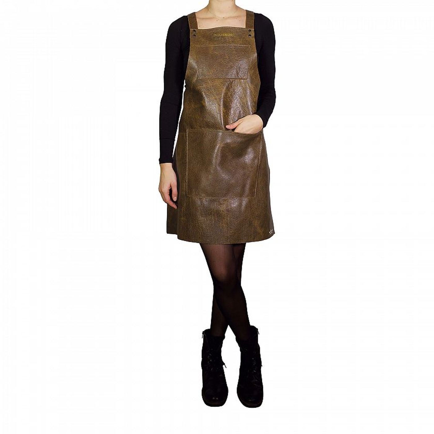 Tablier suspender cuir marron